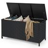85 Gallon Indoor Outdoor PE Rattan Storage Deck Box with Wheels & Waterproof Liner