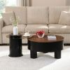 Round Nesting Coffee Table Set of 2 with Storage Drawer and Glass Top