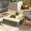 Outdoor Glass Top Patio Coffee Table with Umbrella Hole