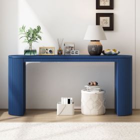 Curved Console Table with Vertical Stripe Base – Modern Accent Table (Material: MDF, Color: Navy)