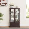 Lighted Glass Curio Display Cabinet with Adjustable Shelves, 2 Doors & 1 Drawer – Cherry