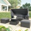 Outdoor Patio Rectangle Daybed with Retractable Canopy & Cushions