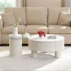 Round Nesting Coffee Table Set of 2 with Storage Drawer and Glass Top