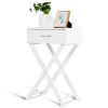 Modern X-Leg Side Table with Drawer – White Sofa & Nightstand