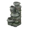 19x15x31.5" Indoor Outdoor Stone Water Fountain, 4-Tier Polyresin Cascading Rock Bowl with LED Light