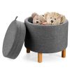 Round Fabric Storage Ottoman with Removable Tray and Non-Slip Pads