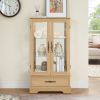 Lighted Glass Curio Display Cabinet with Adjustable Shelves, 2 Doors & 1 Drawer – Cherry