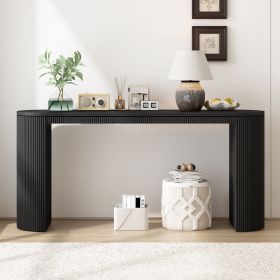 Curved Console Table with Vertical Stripe Base – Modern Accent Table (Material: MDF, Color: Black)