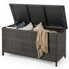 85 Gallon Indoor Outdoor PE Rattan Storage Deck Box with Wheels & Waterproof Liner