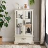 Lighted Glass Curio Display Cabinet with Adjustable Shelves, 2 Doors & 1 Drawer – Cherry